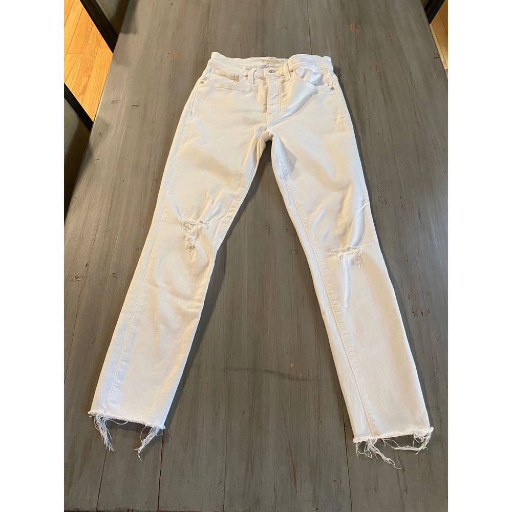 Madewell 9 High-Rise Skinny Crop Jeans White Distressed Raw Hem Size 27